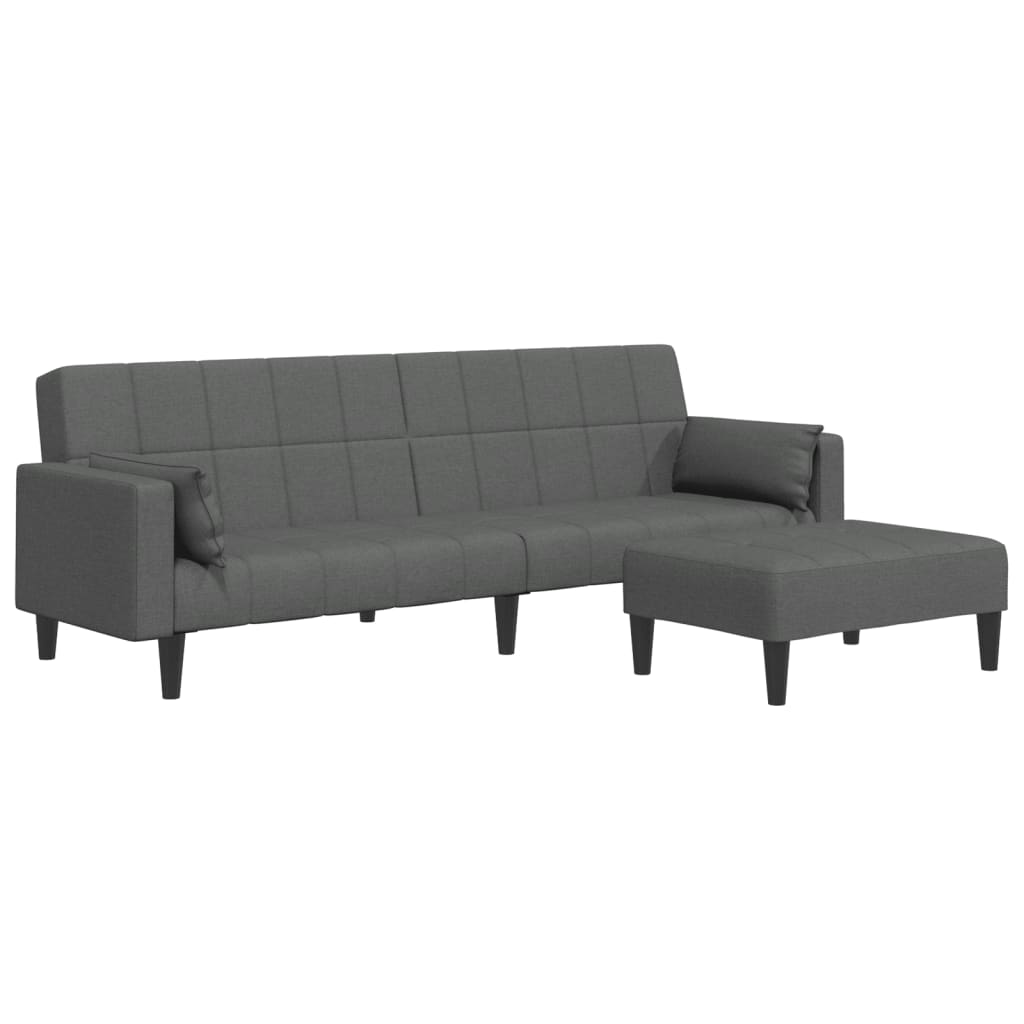 Canapea extensibilă cu taburet, 2 locuri, gri închis, textil GartenMobel Dekor