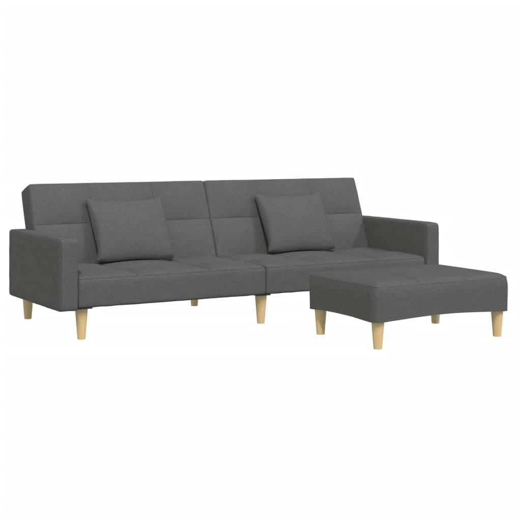 Canapea extensibilă cu taburet, 2 locuri, gri închis, textil GartenMobel Dekor