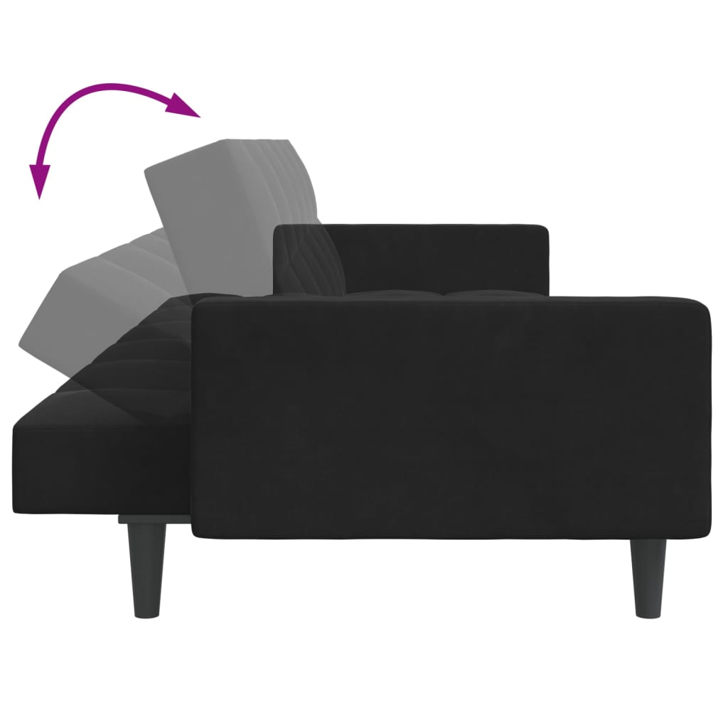 Canapea extensibilă cu taburet, 2 locuri, negru, catifea GartenMobel Dekor