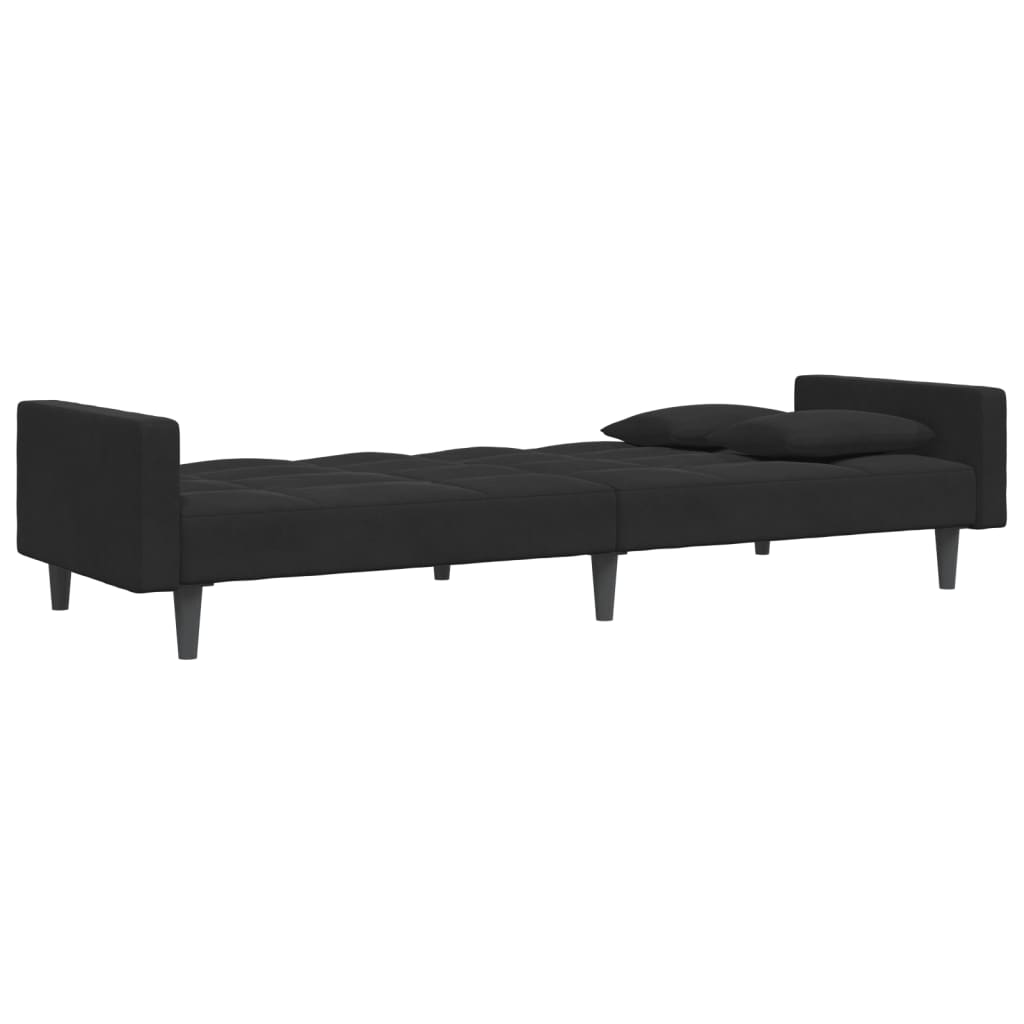 Canapea extensibilă cu taburet, 2 locuri, negru, catifea GartenMobel Dekor