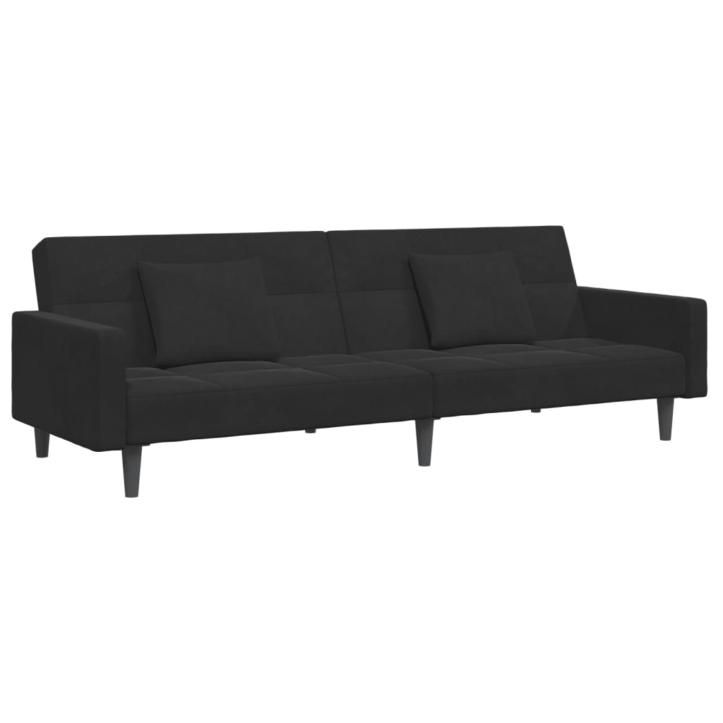 Canapea extensibilă cu taburet, 2 locuri, negru, catifea GartenMobel Dekor
