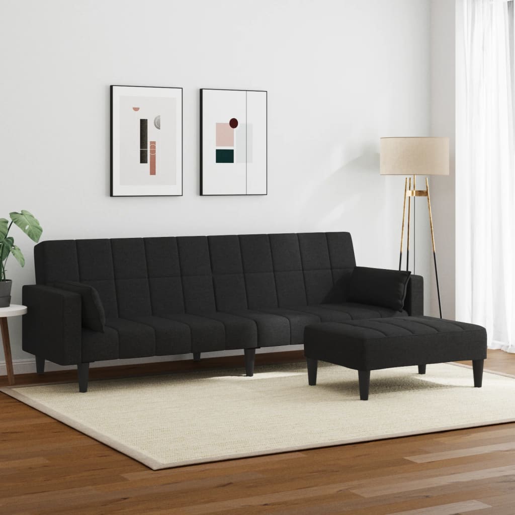 Canapea extensibilă cu taburet, 2 locuri, negru, textil GartenMobel Dekor