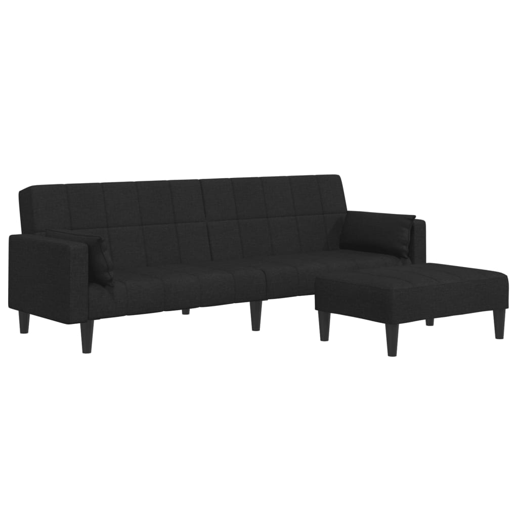 Canapea extensibilă cu taburet, 2 locuri, negru, textil GartenMobel Dekor