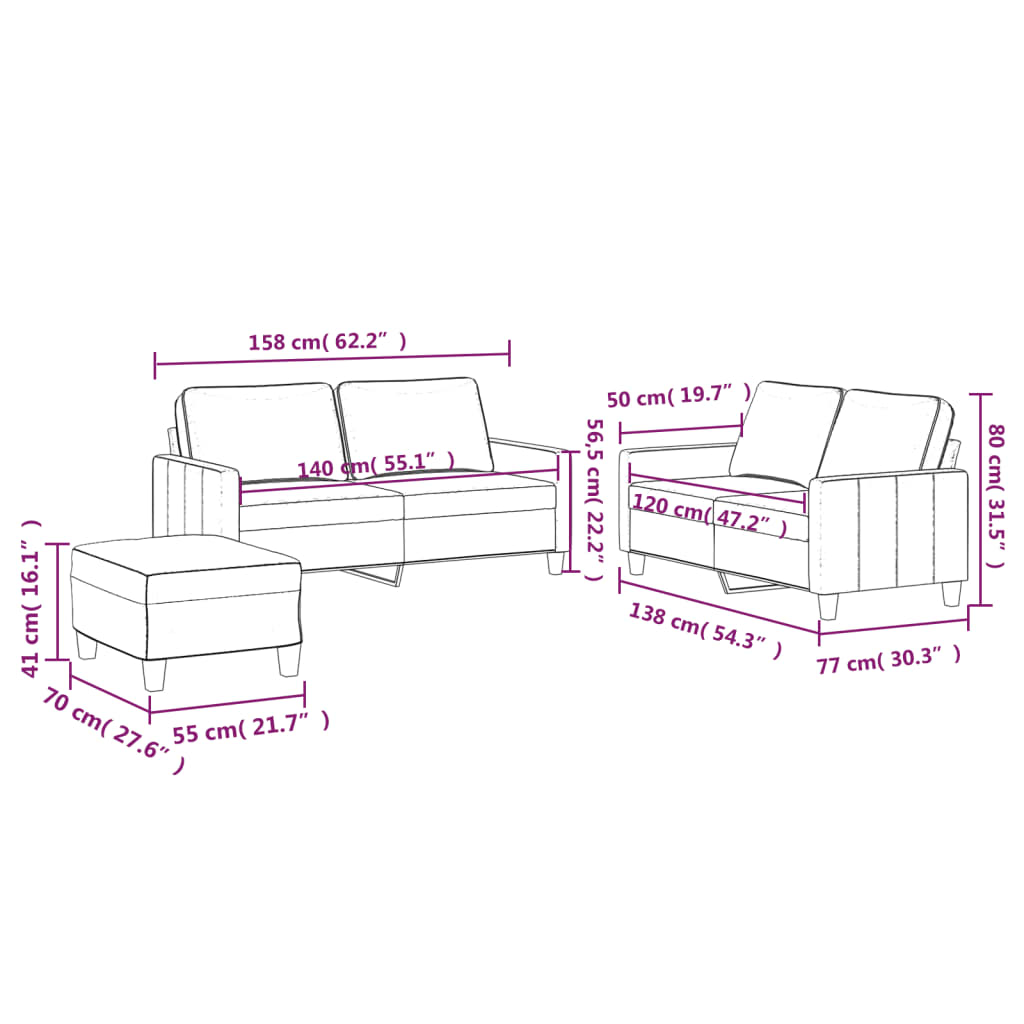 Set de canapele cu perne, 3 piese, albastru, catifea GartenMobel Dekor