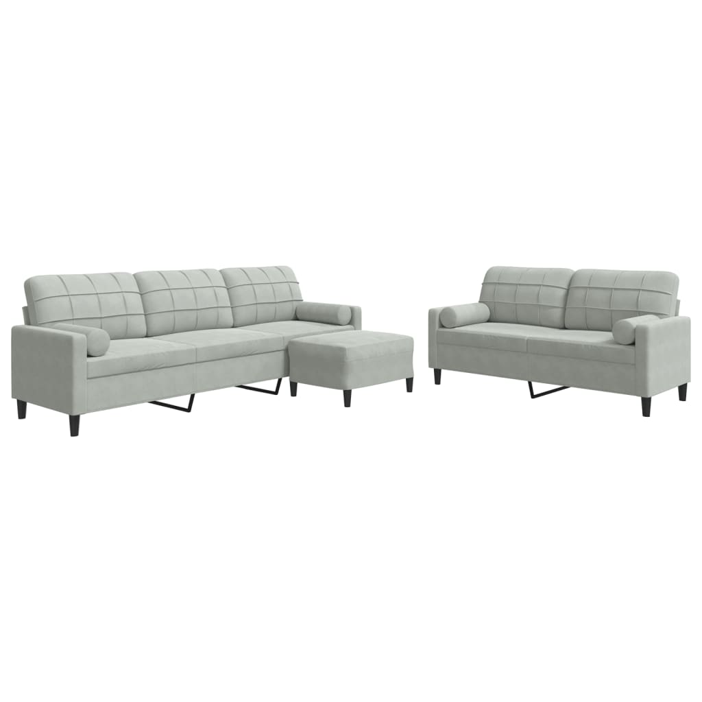 Set de canapele cu perne, 3 piese, gri deschis, catifea GartenMobel Dekor