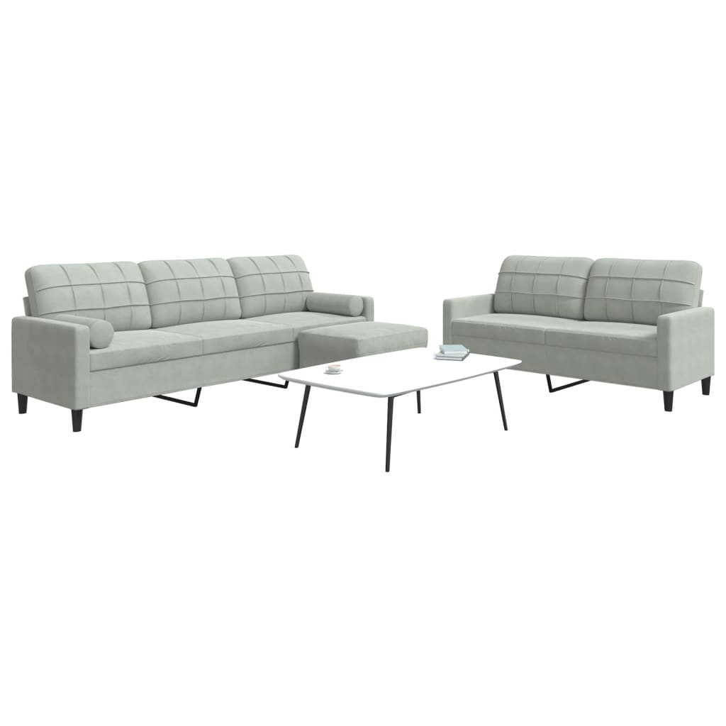 Set de canapele cu perne, 3 piese, gri deschis, catifea GartenMobel Dekor