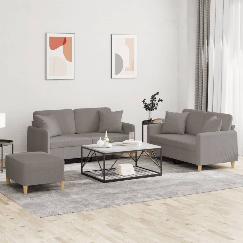 Set de canapele cu perne, 3 piese, gri taupe, textil GartenMobel Dekor