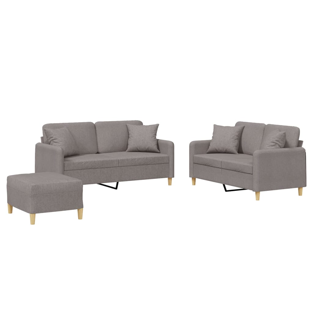 Set de canapele cu perne, 3 piese, gri taupe, textil GartenMobel Dekor