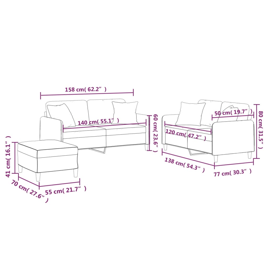 Set de canapele cu perne, 3 piese, gri taupe, textil GartenMobel Dekor