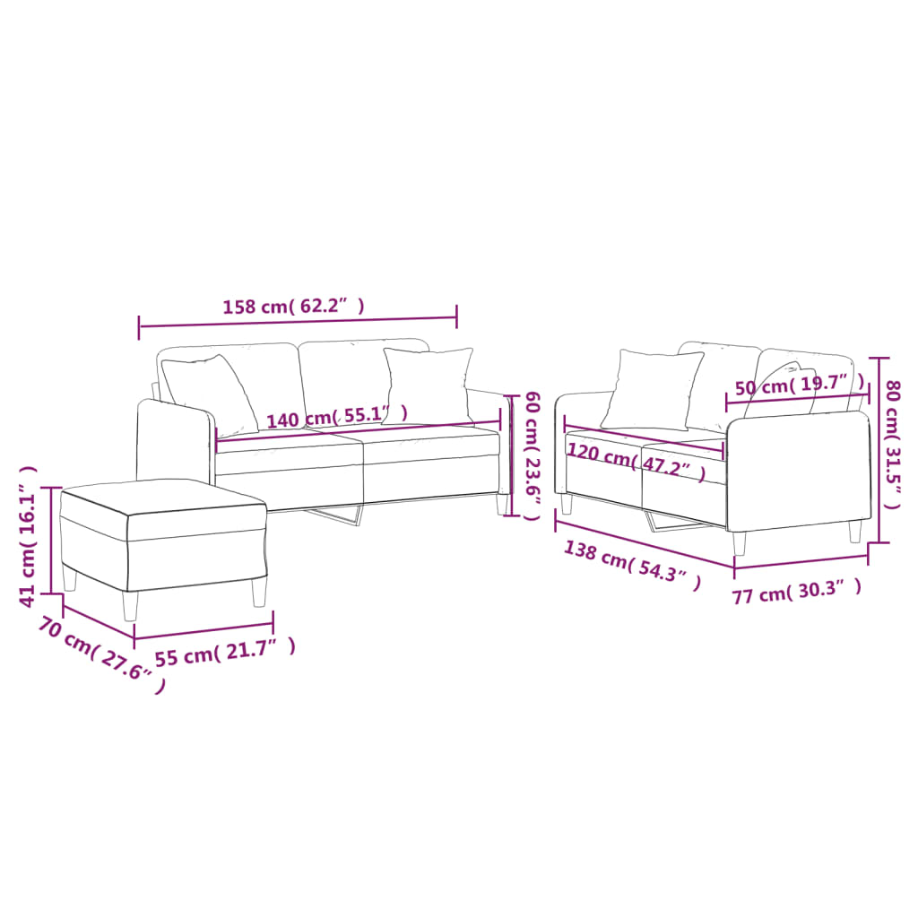 Set de canapele cu perne, 3 piese, maro, textil GartenMobel Dekor