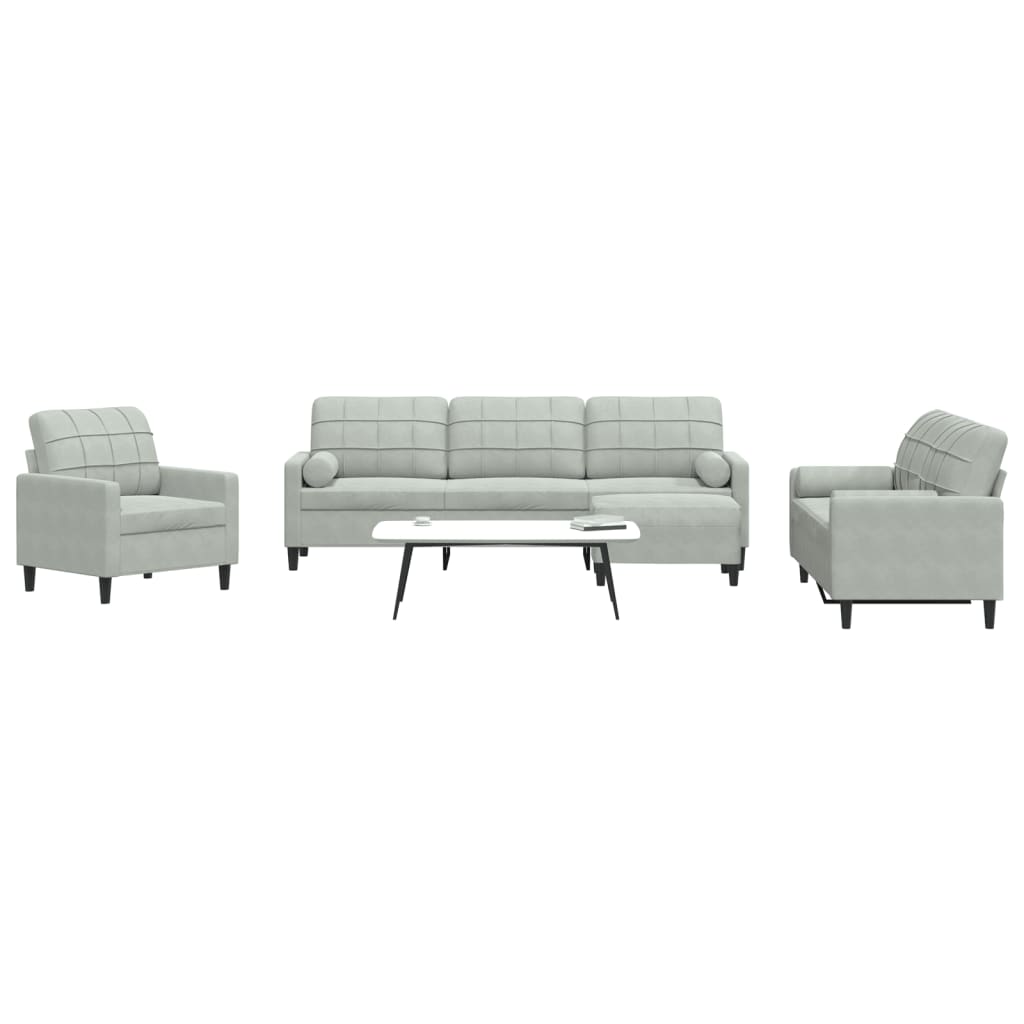 Set de canapele cu perne/rulouri, 4 piese, gri deschis, catifea GartenMobel Dekor