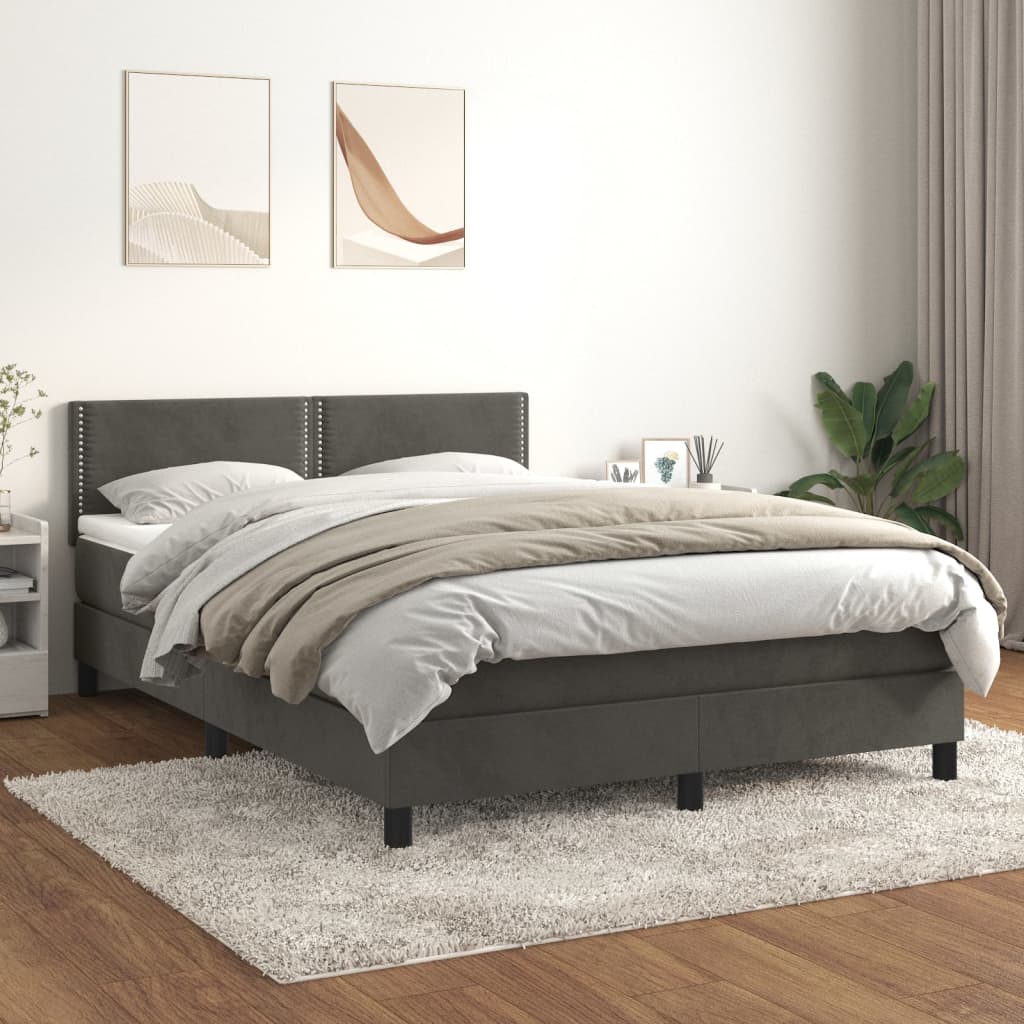 Pat box spring cu saltea, gri închis, 140x190 cm, catifea GartenMobel Dekor