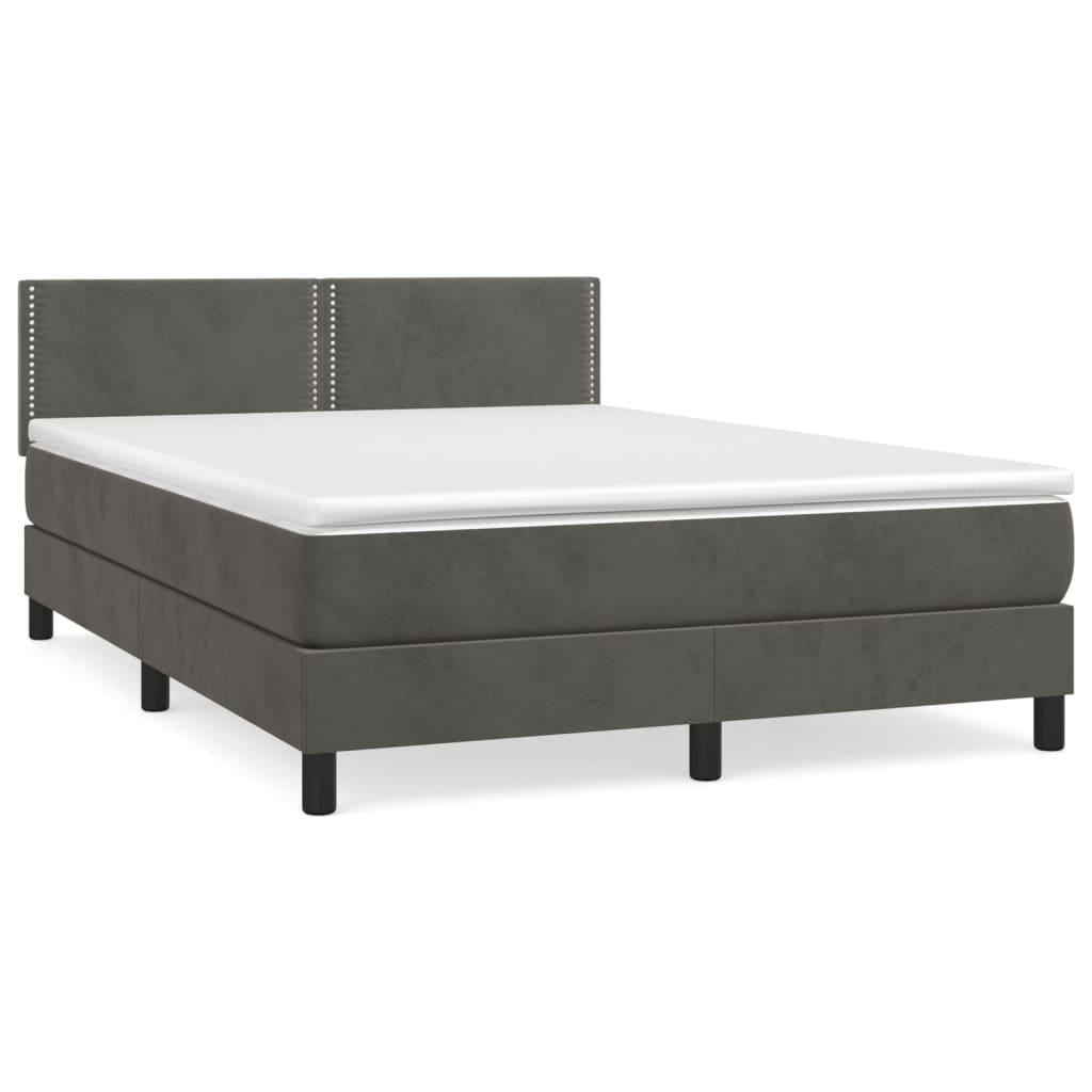 Pat box spring cu saltea, gri închis, 140x190 cm, catifea GartenMobel Dekor