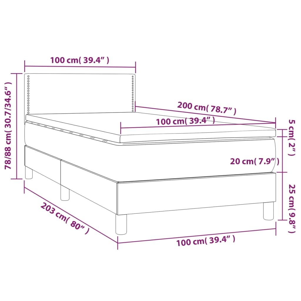Pat box spring cu saltea, negru, 100x200 cm, catifea GartenMobel Dekor