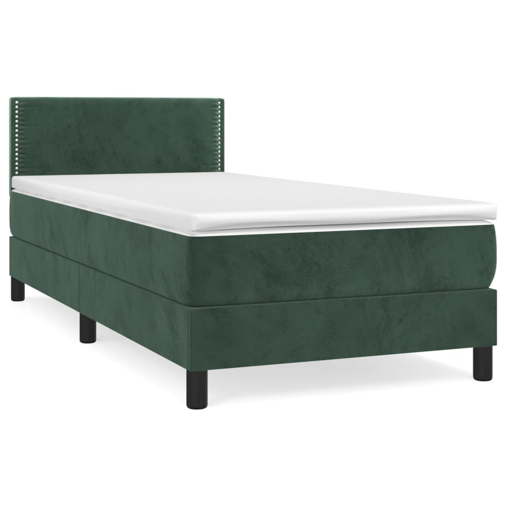Pat box spring cu saltea, verde închis, 80x200 cm, catifea GartenMobel Dekor