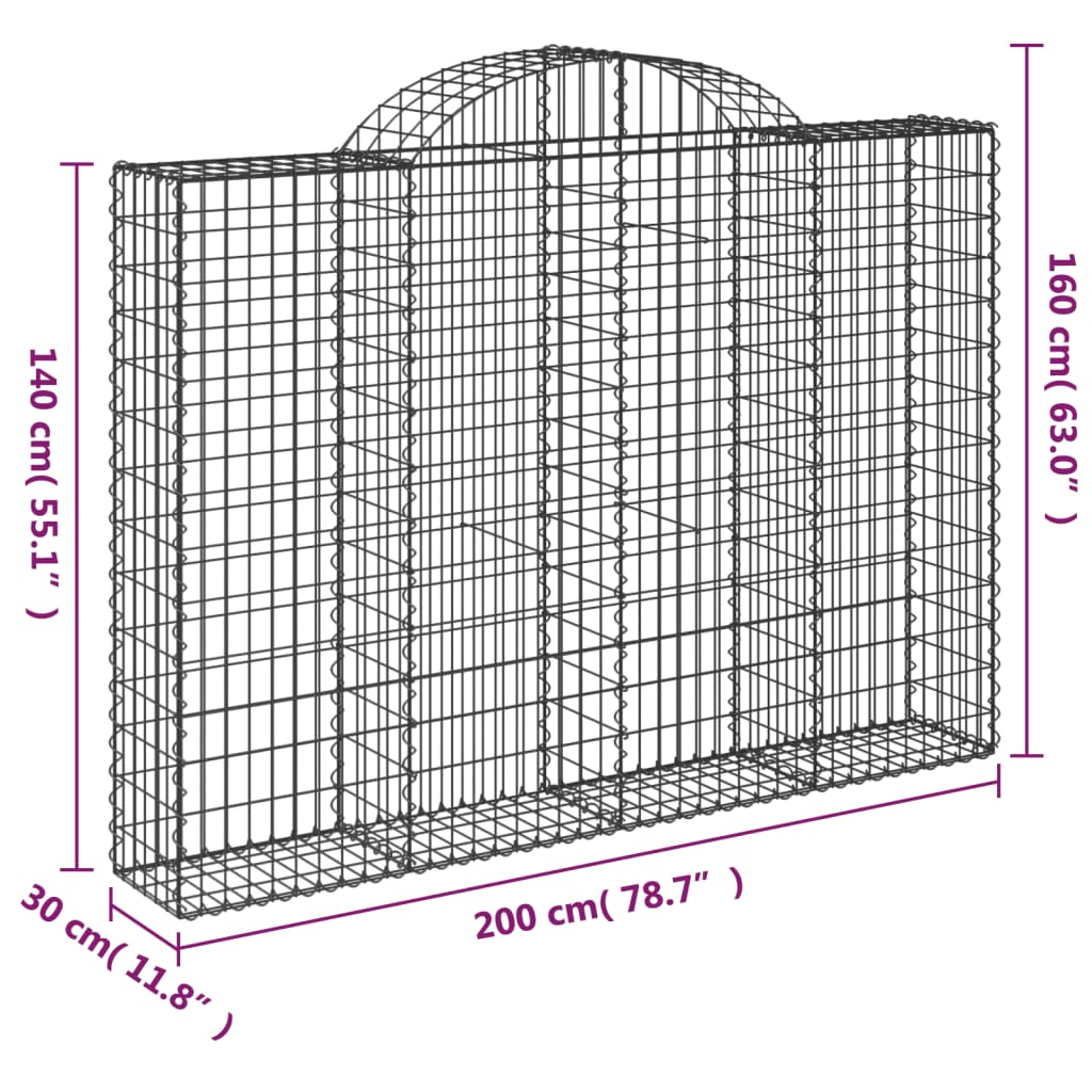 Coșuri gabion arcuite 10 buc, 200x30x140/160cm, fier galvanizat GartenMobel Dekor