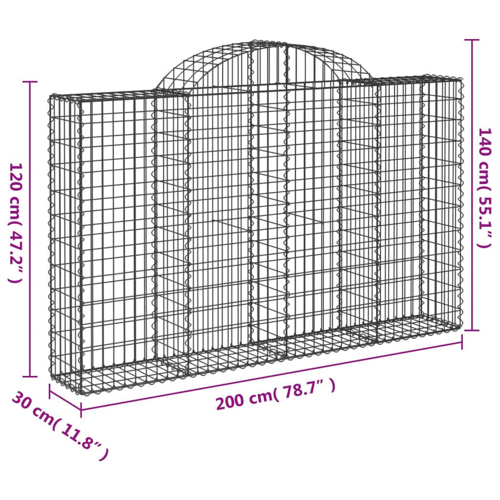 Coșuri gabion arcuite 12 buc, 200x30x120/140cm, fier galvanizat GartenMobel Dekor