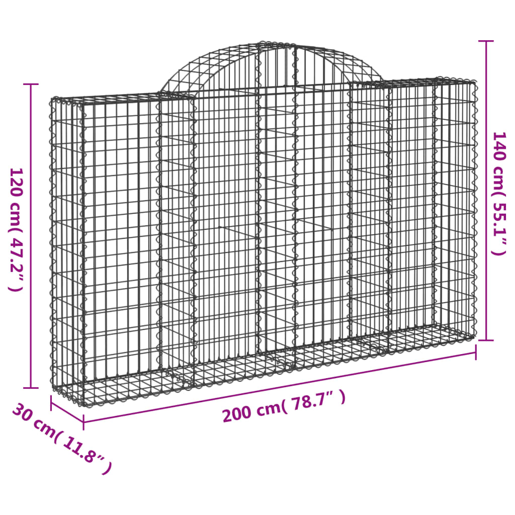 Coșuri gabion arcuite 18 buc, 200x30x120/140cm, fier galvanizat GartenMobel Dekor