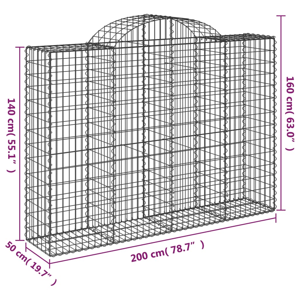 Coșuri gabion arcuite 18 buc, 200x50x140/160cm, fier galvanizat GartenMobel Dekor