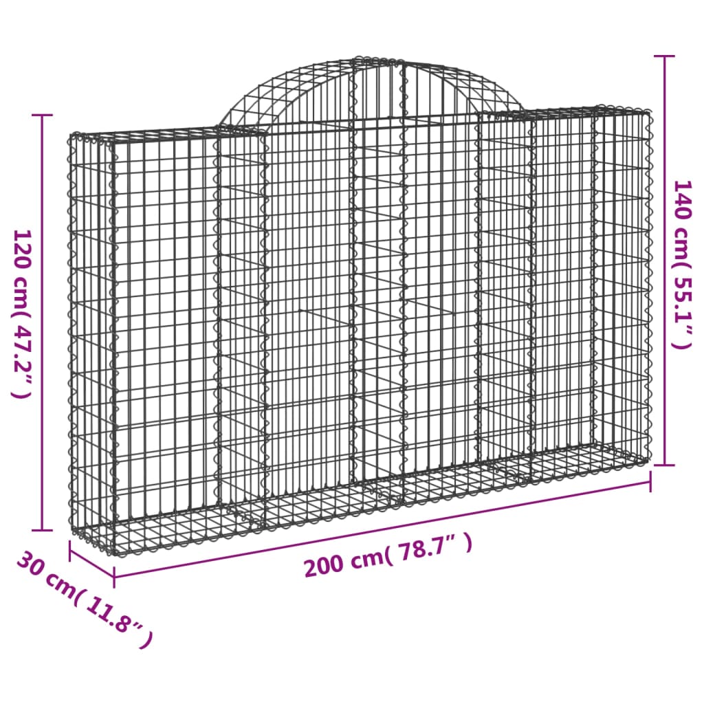 Coșuri gabion arcuite 30 buc, 200x30x120/140cm, fier galvanizat GartenMobel Dekor