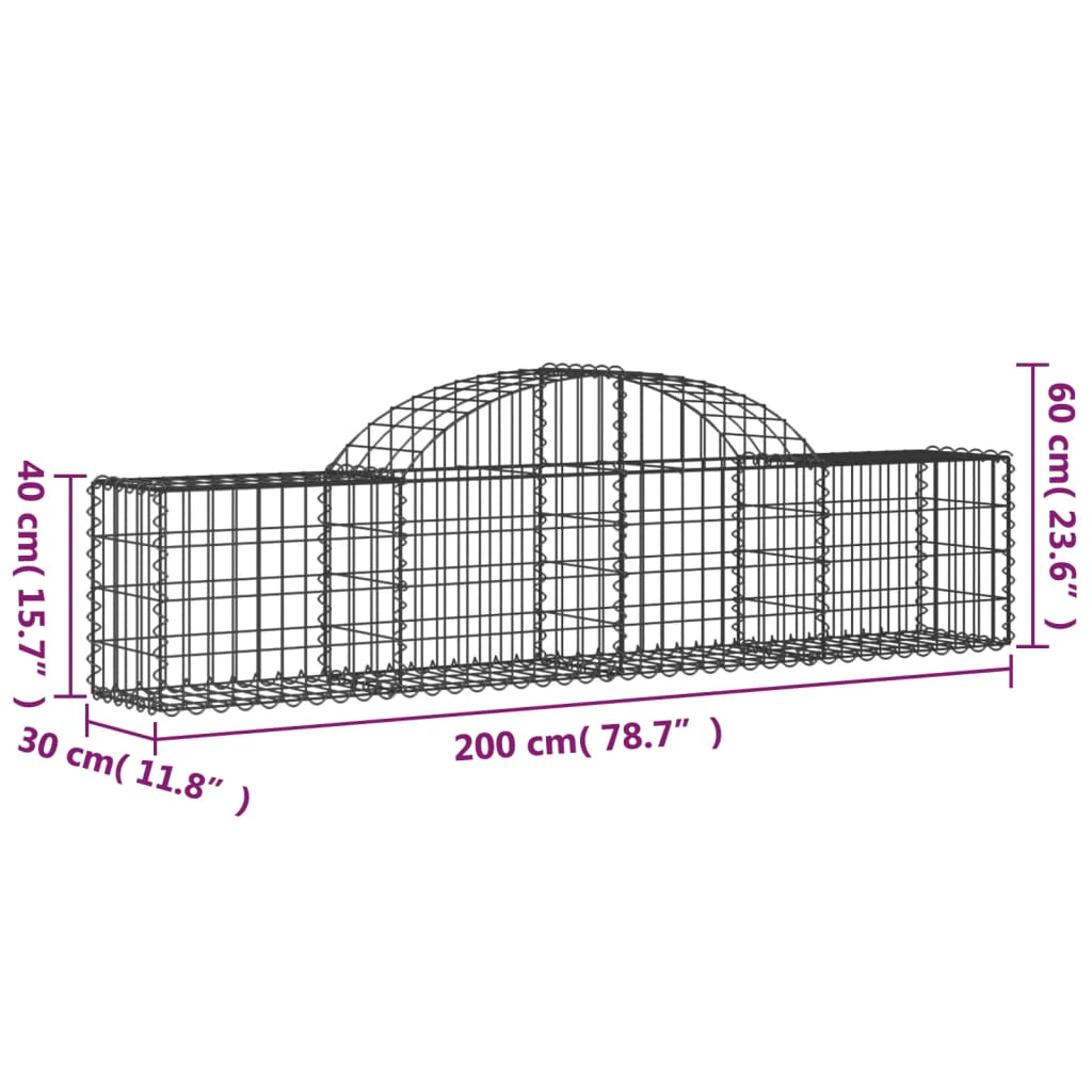 Coșuri gabion arcuite 30 buc, 200x30x40/60cm, fier galvanizat GartenMobel Dekor