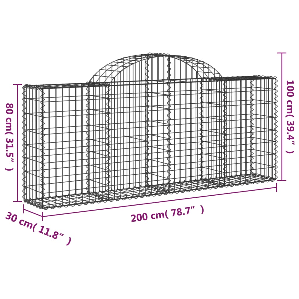 Coșuri gabion arcuite 30 buc, 200x30x80/100 cm, fier galvanizat GartenMobel Dekor