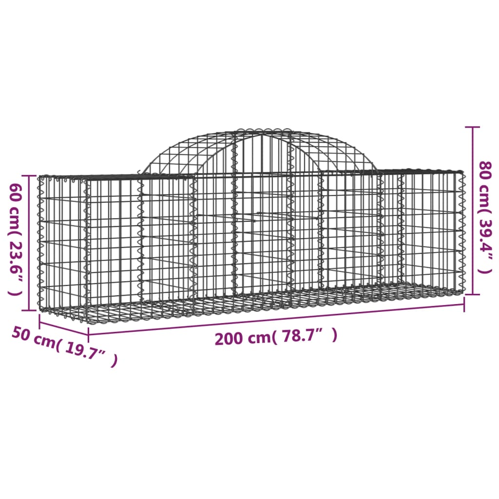 Coșuri gabion arcuite 50 buc, 200x50x60/80 cm, fier galvanizat GartenMobel Dekor
