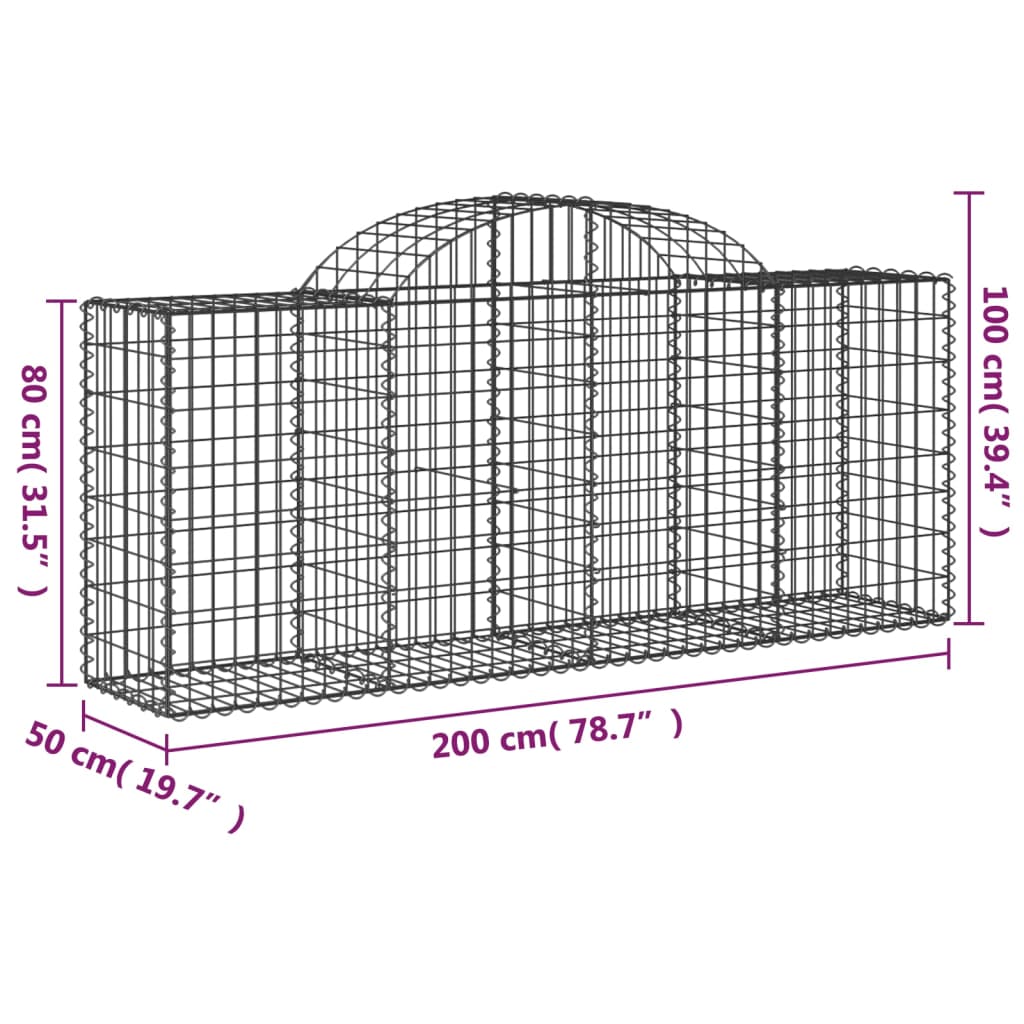 Coșuri gabion arcuite 50 buc, 200x50x80/100 cm, fier galvanizat GartenMobel Dekor