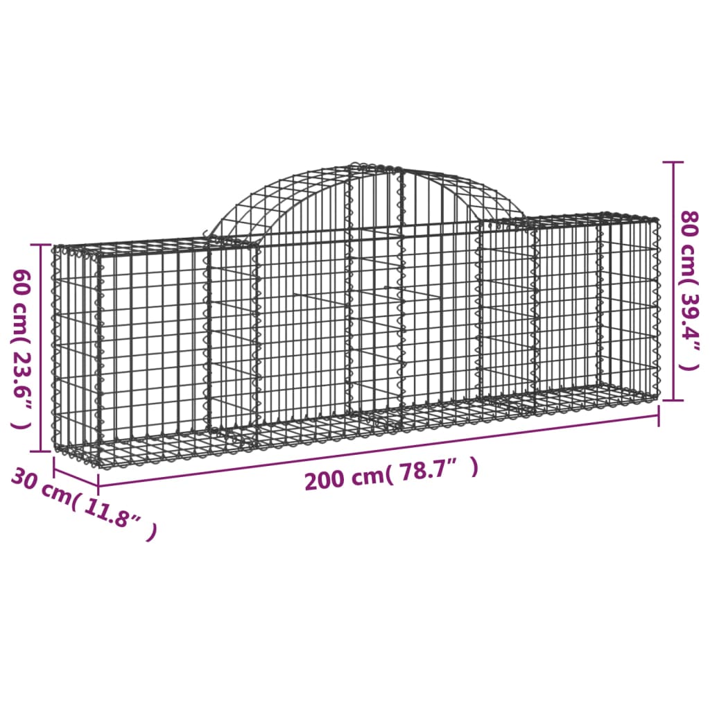 Coșuri gabion arcuite 6 buc, 200x30x60/80 cm, fier galvanizat GartenMobel Dekor