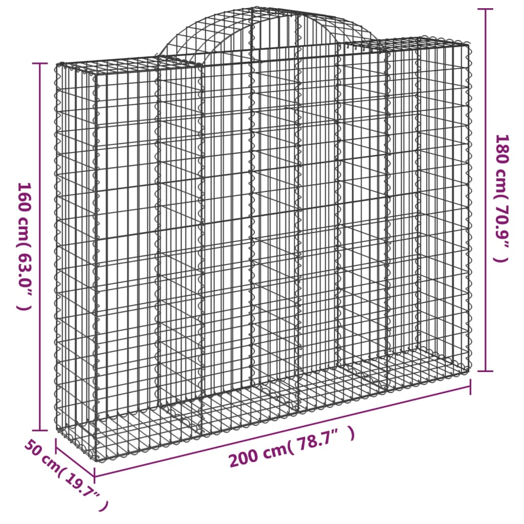 Coșuri gabion arcuite 8 buc, 200x50x160/180 cm, fier galvanizat GartenMobel Dekor