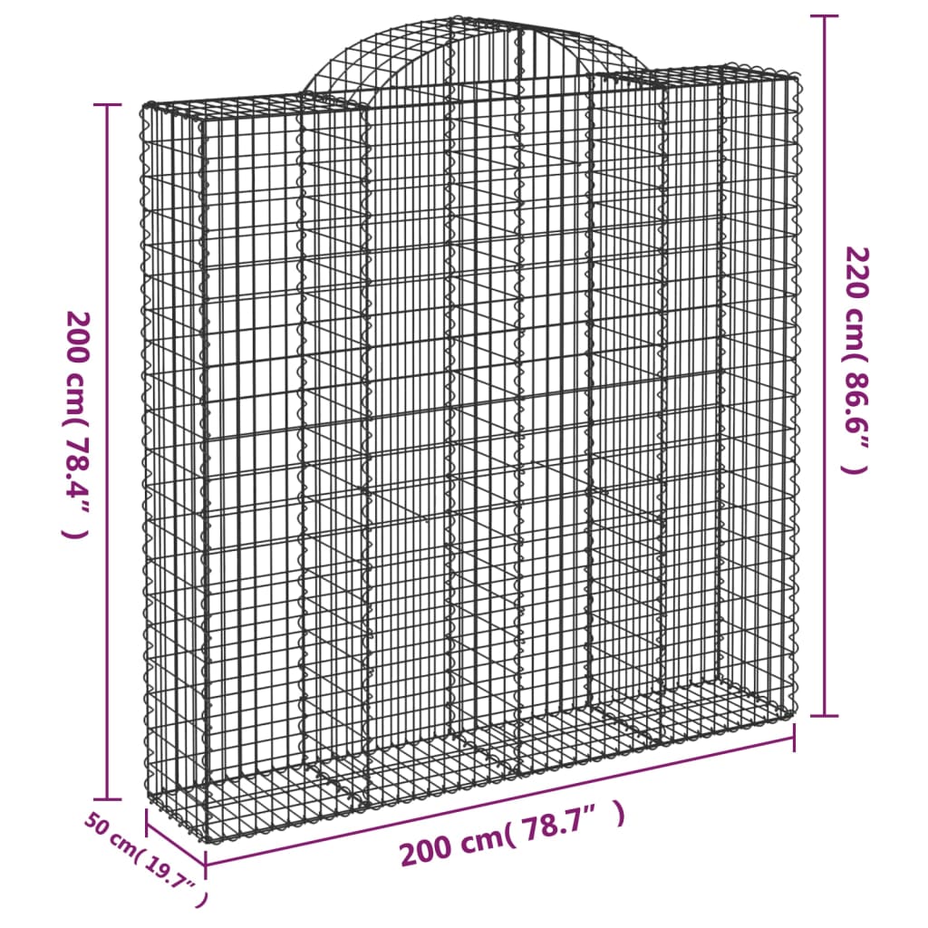 Coșuri gabion arcuite, 12 buc 200x50x200/220cm, fier galvanizat GartenMobel Dekor