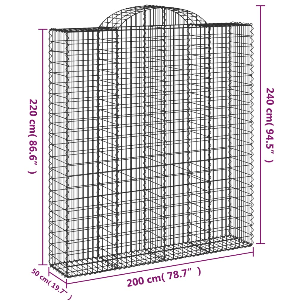 Coșuri gabion arcuite, 2 buc, 200x50x220/240cm, fier galvanizat GartenMobel Dekor