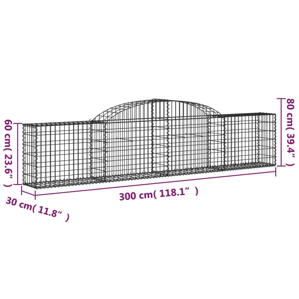 Coșuri gabion arcuite, 30 buc., 300x30x60/80cm, fier galvanizat GartenMobel Dekor