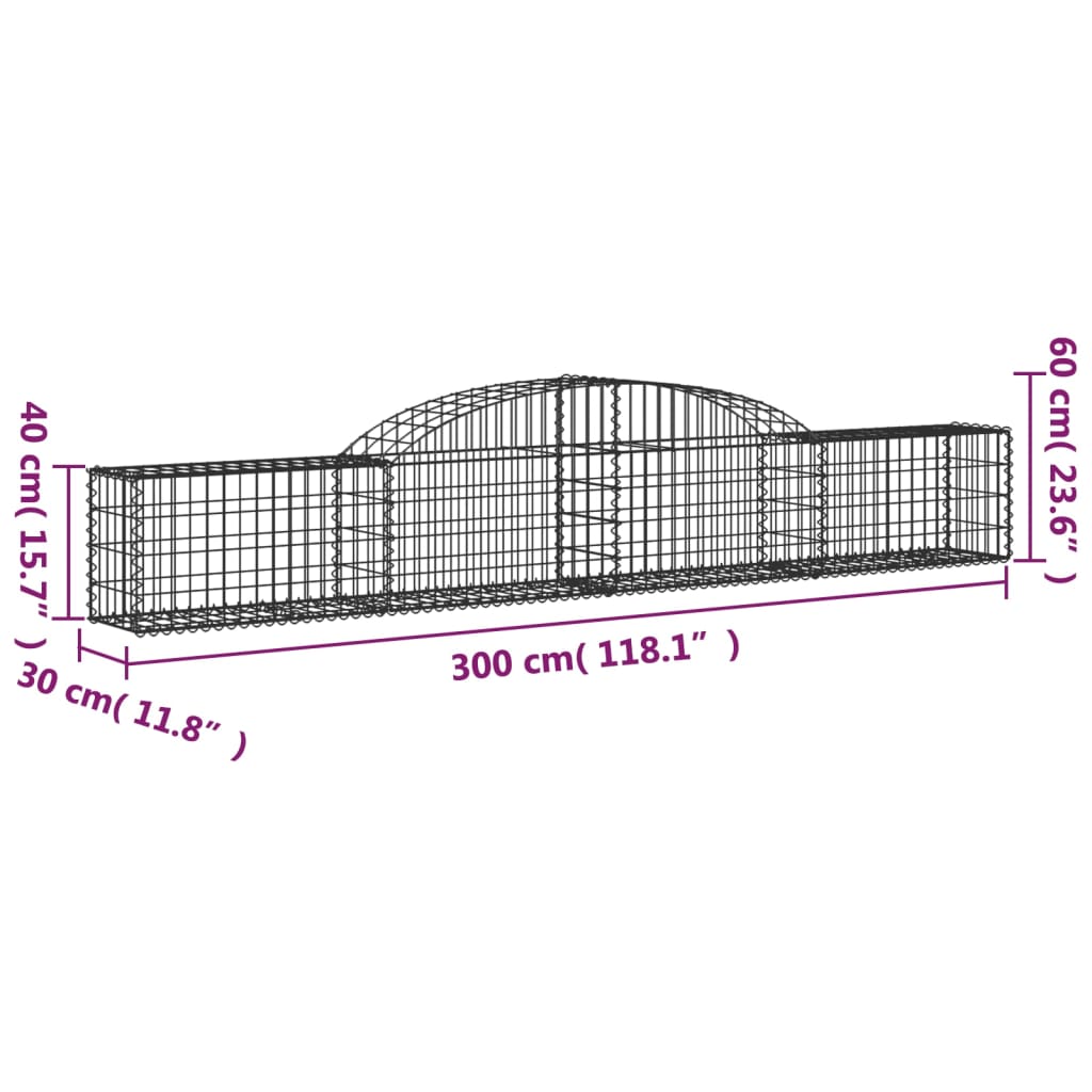 Coșuri gabion arcuite, 4 buc., 300x30x40/60 cm, fier galvanizat GartenMobel Dekor