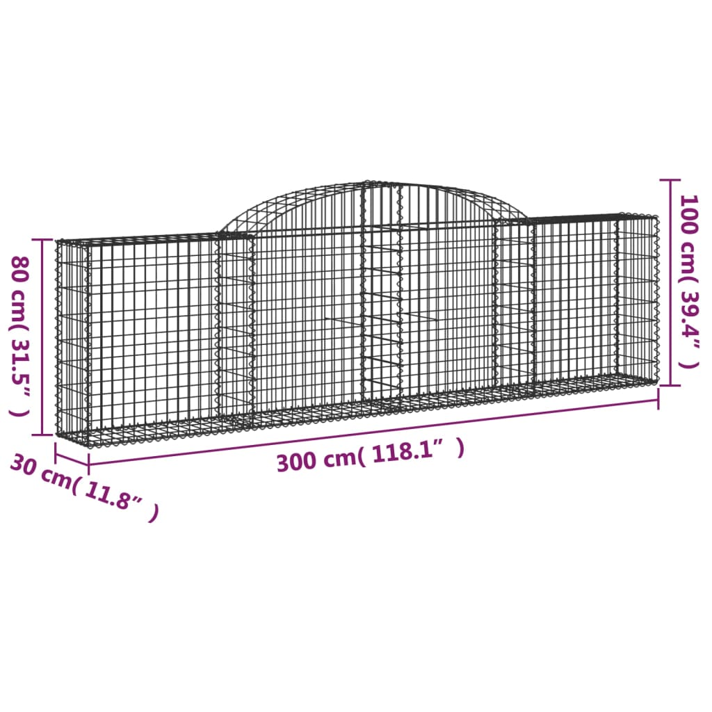 Coșuri gabion arcuite 10 buc, 300x30x80/100 cm, fier galvanizat GartenMobel Dekor