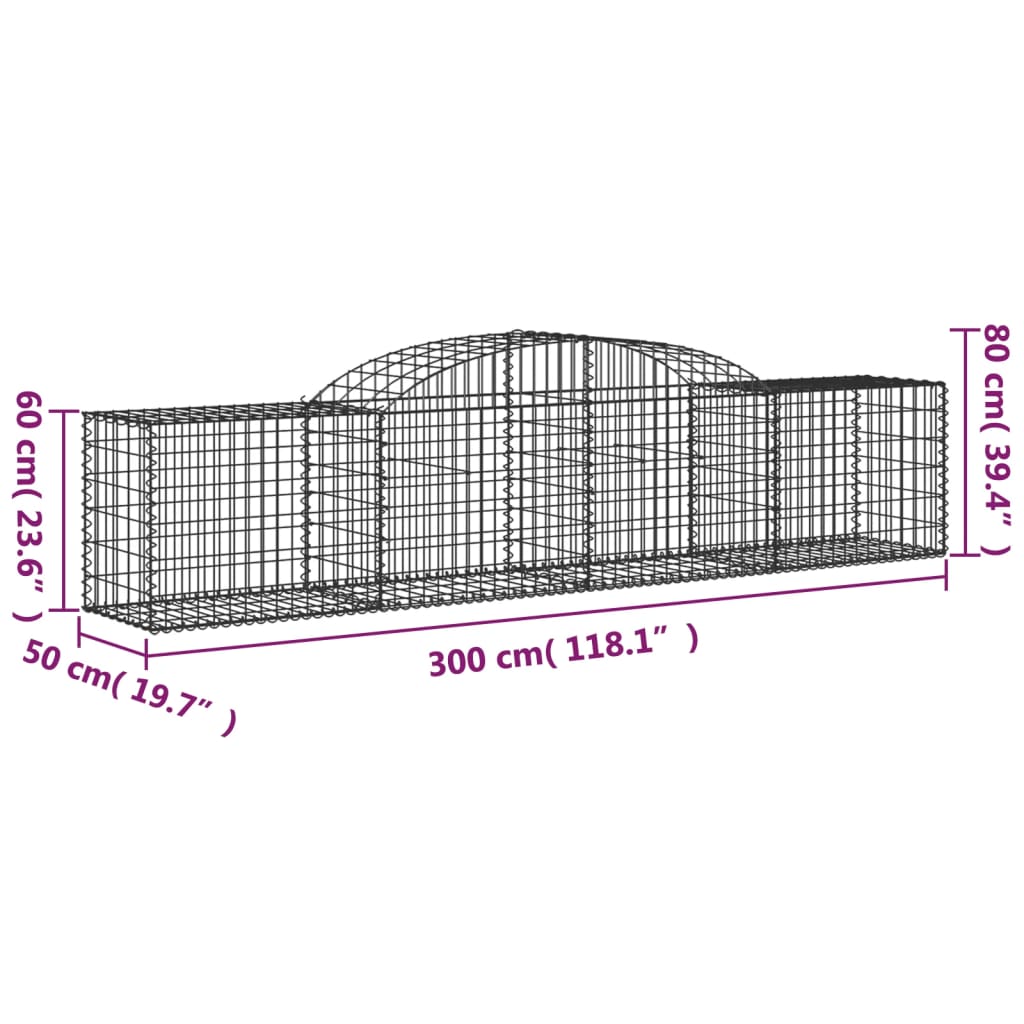 Coșuri gabion arcuite 10 buc, 300x50x60/80 cm, fier galvanizat GartenMobel Dekor