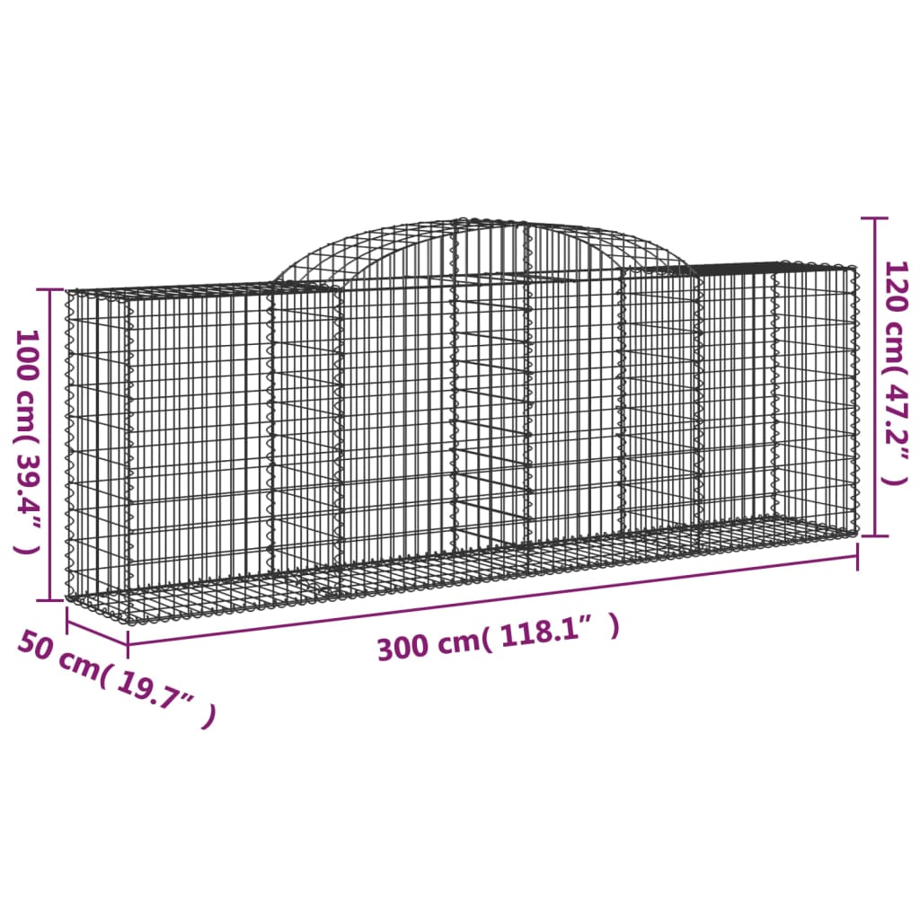 Coșuri gabion arcuite 12 buc, 300x50x100/120cm, fier galvanizat GartenMobel Dekor
