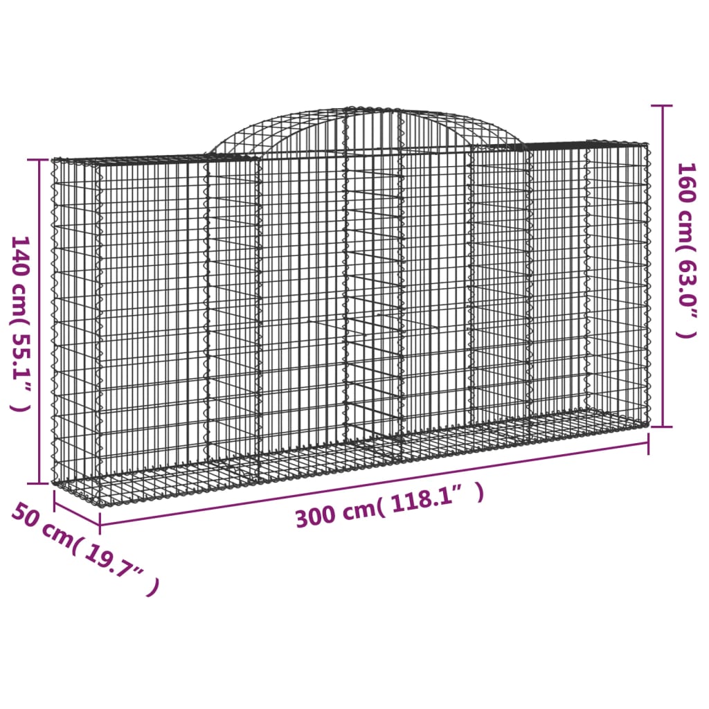 Coșuri gabion arcuite 20 buc, 300x50x140/160cm, fier galvanizat GartenMobel Dekor