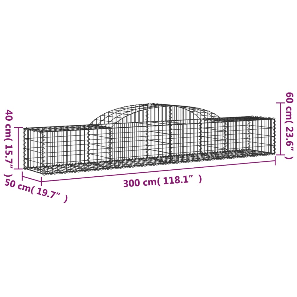 Coșuri gabion arcuite 4 buc., 300x50x40/60 cm, fier galvanizat GartenMobel Dekor