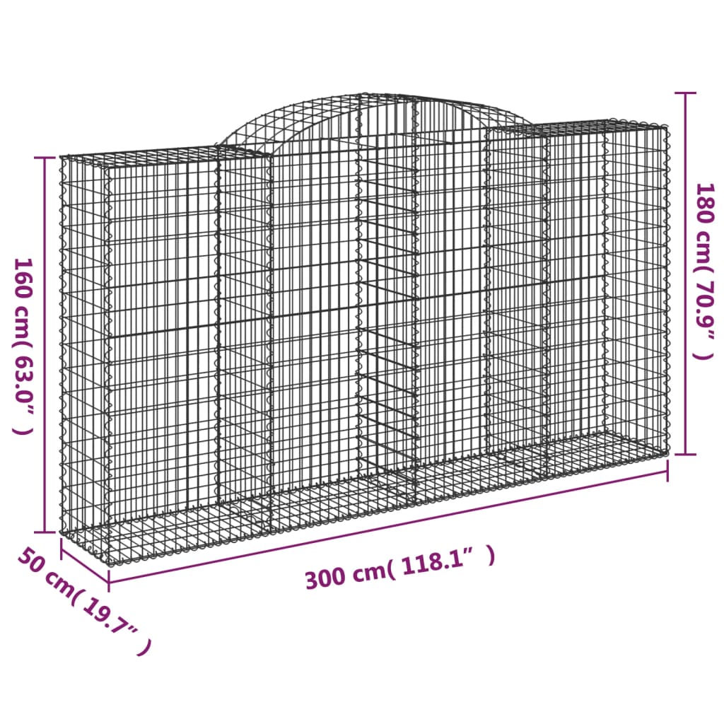 Coșuri gabion arcuite 4 buc, 300x50x160/180 cm, fier galvanizat GartenMobel Dekor