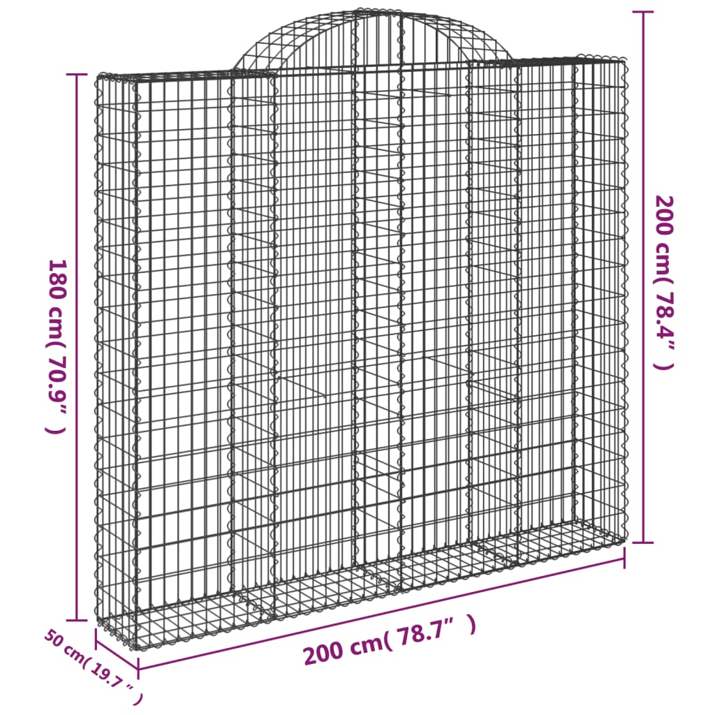 Coșuri gabion arcuite 6 buc, 200x50x180/200 cm, fier galvanizat GartenMobel Dekor
