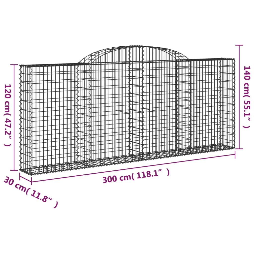 Coșuri gabion arcuite 6 buc, 300x30x120/140 cm, fier galvanizat GartenMobel Dekor
