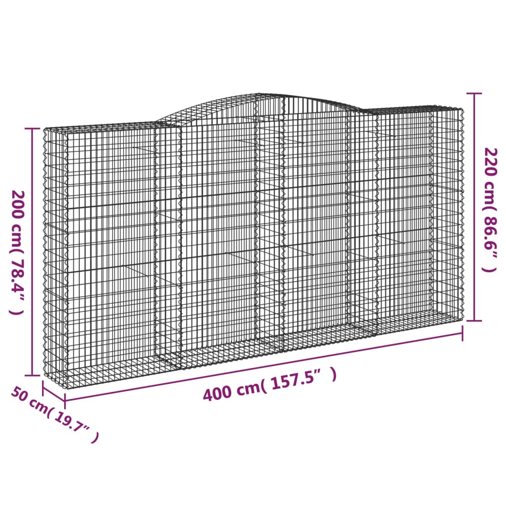 Coșuri gabion arcuite, 10 buc 400x50x200/220cm, fier galvanizat GartenMobel Dekor