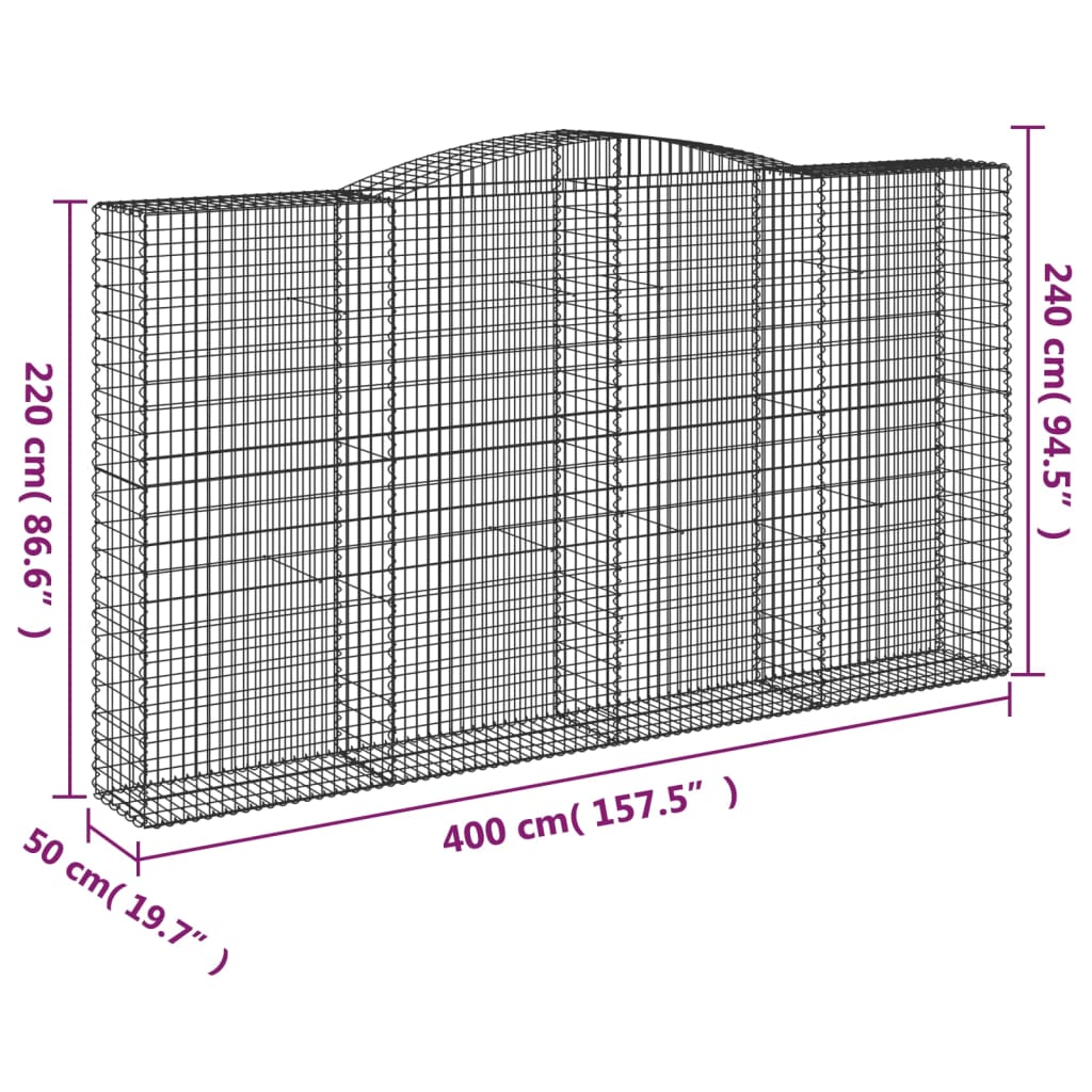 Coșuri gabion arcuite, 2 buc, 400x50x220/240cm, fier galvanizat GartenMobel Dekor