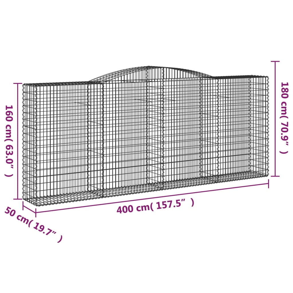 Coșuri gabion arcuite, 20 buc, 400x50x160/180cm fier galvanizat GartenMobel Dekor