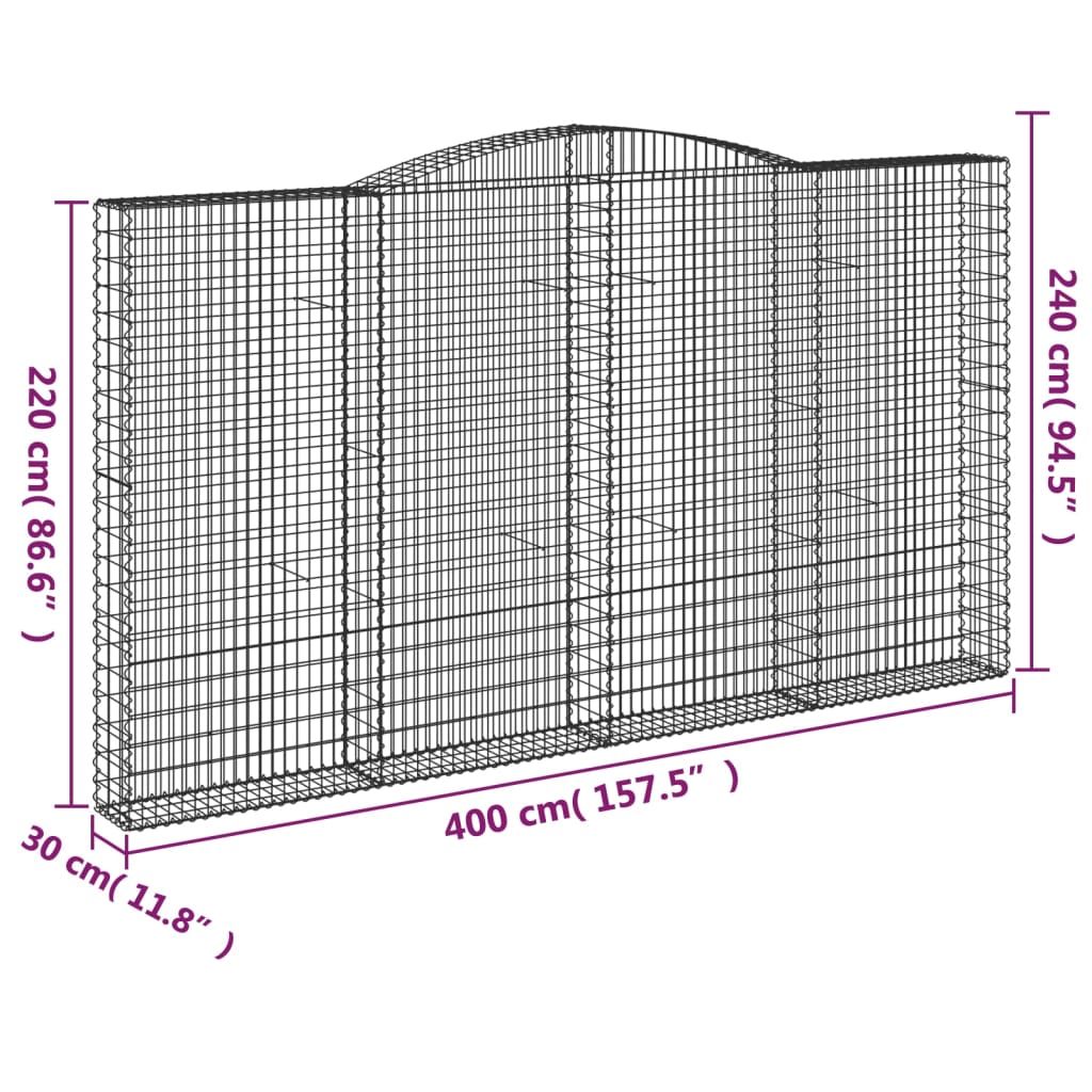 Coșuri gabion arcuite 10 buc, 400x30x220/240cm, fier galvanizat GartenMobel Dekor