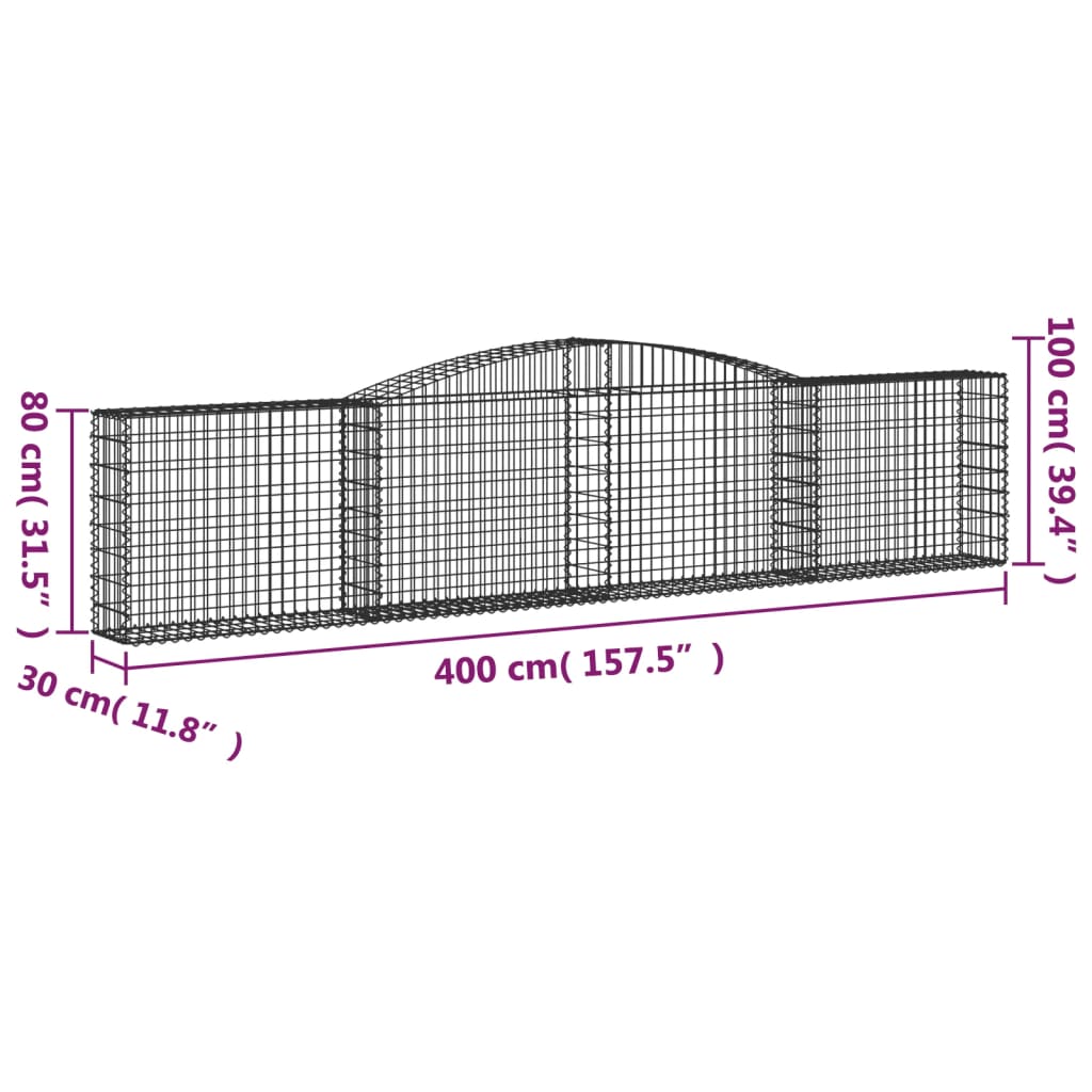Coșuri gabion arcuite 10 buc, 400x30x80/100 cm, fier galvanizat GartenMobel Dekor
