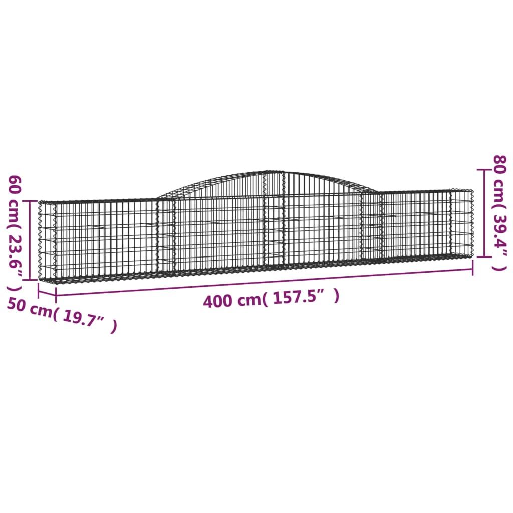 Coșuri gabion arcuite 10 buc, 400x50x60/80 cm, fier galvanizat GartenMobel Dekor