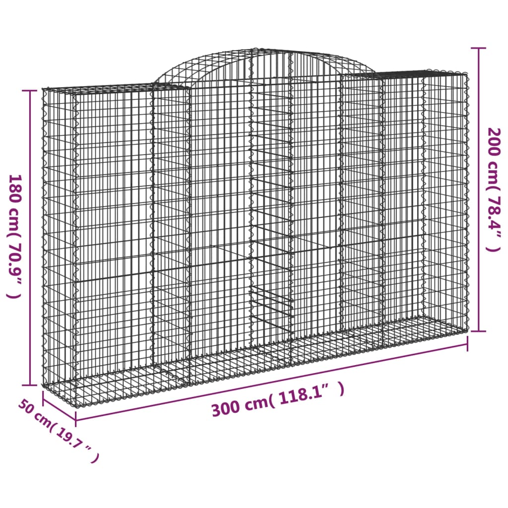 Coșuri gabion arcuite 2 buc, 300x50x180/200 cm, fier galvanizat GartenMobel Dekor