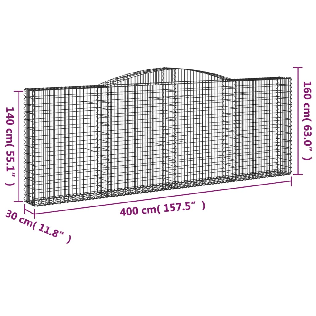 Coșuri gabion arcuite 2 buc, 400x30x140/160 cm, fier galvanizat GartenMobel Dekor
